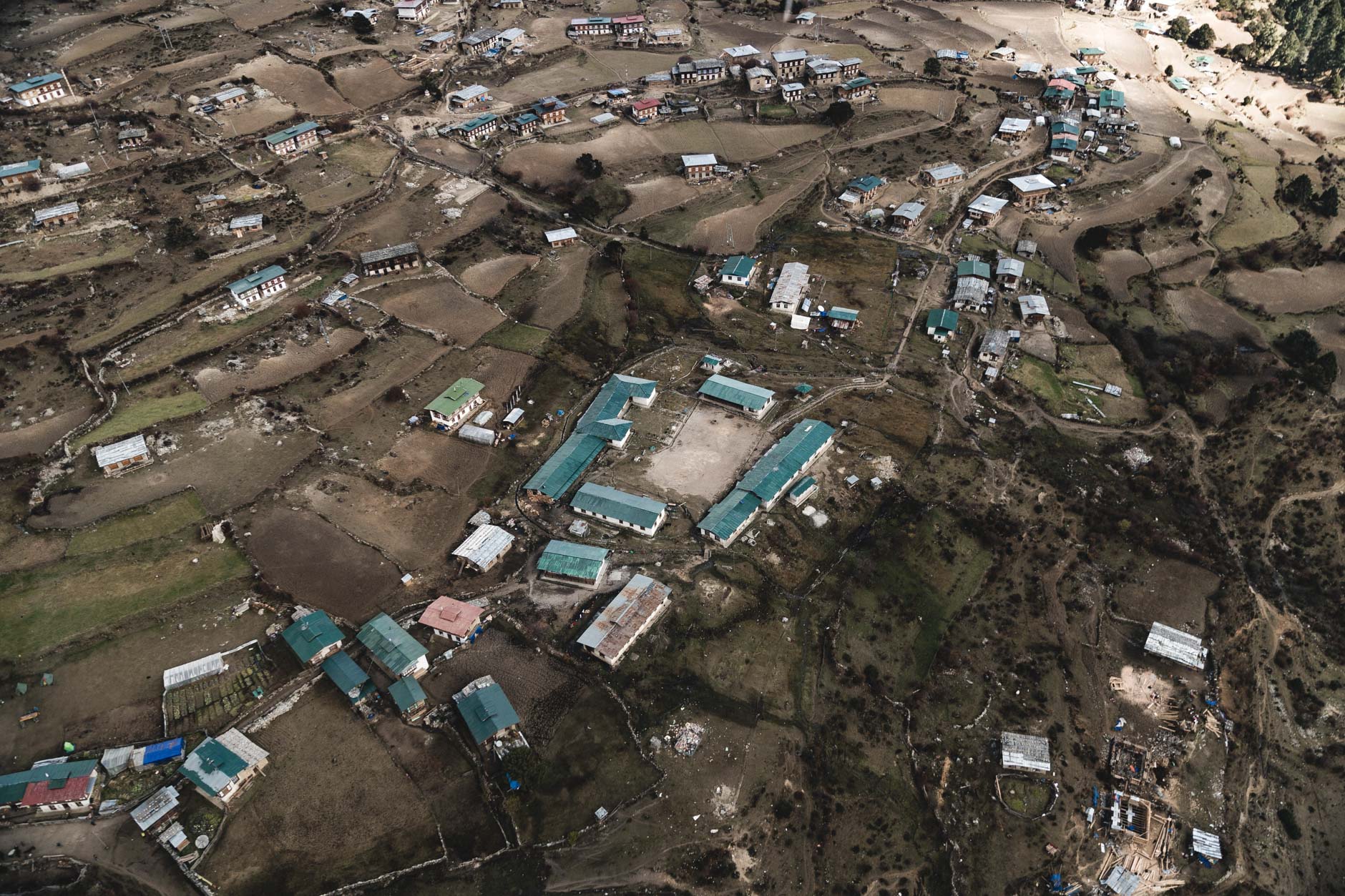 An aerial view of the village Merak, Bhutan