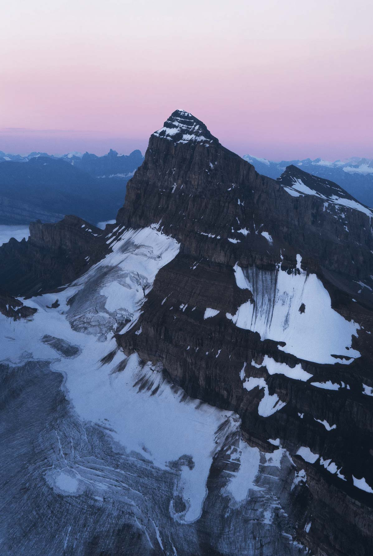 Aerial photography of a mountain in Banff National Park during sunrise