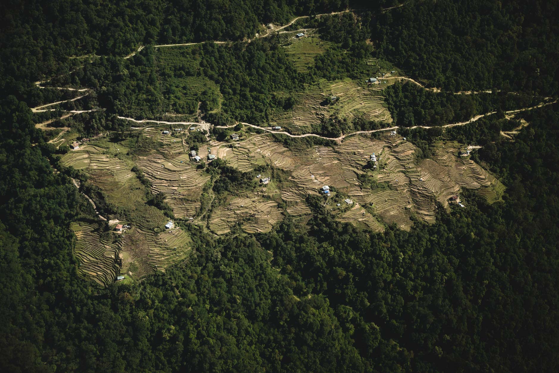 Aerial photography of a village in Bhutan