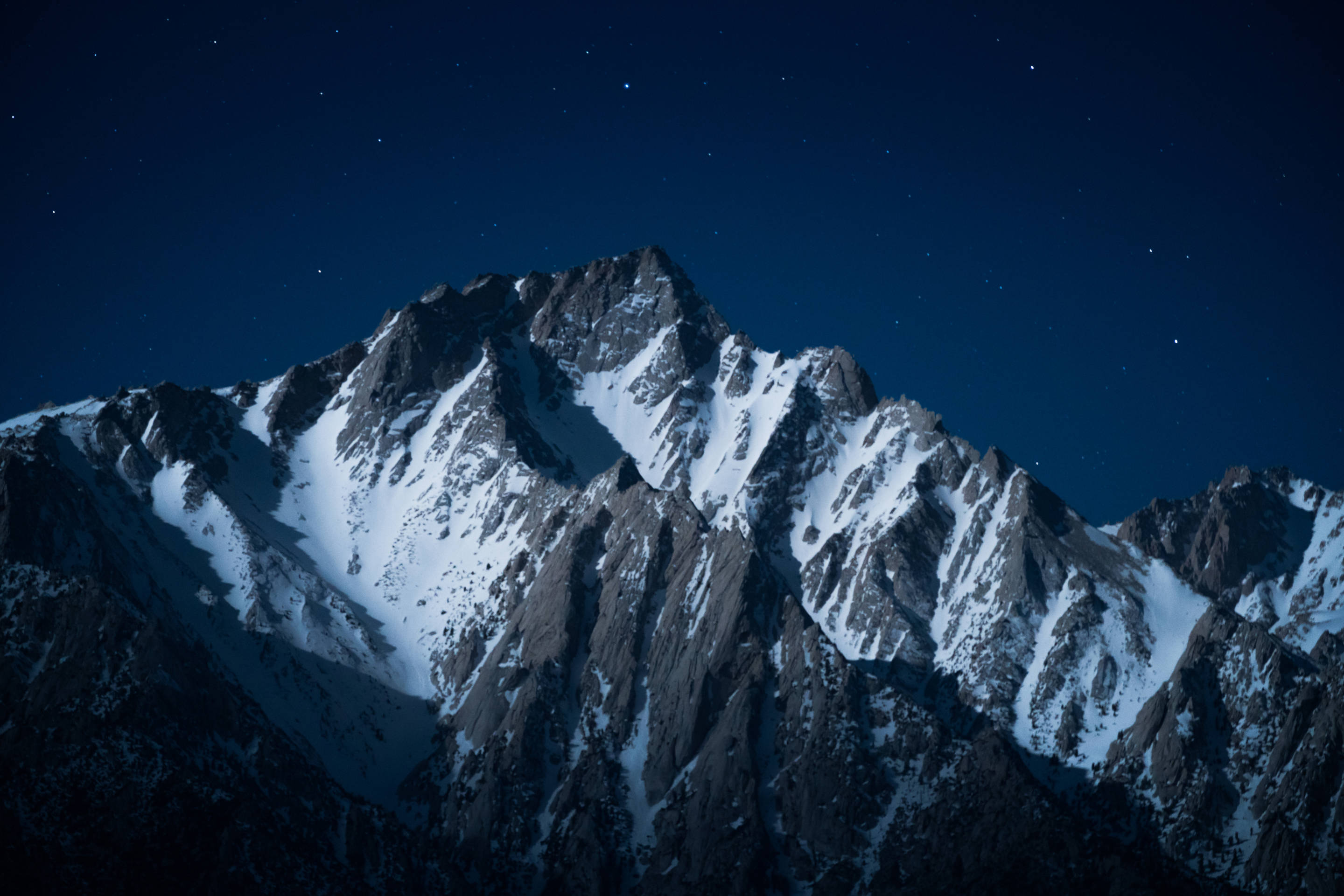 Night photography of the stars over Lone Pine Peak in the Eastern Sierra from Lone Pine, California