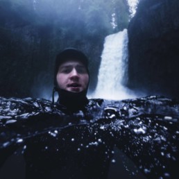 Underwater photography of Andrew Studer at Abiqua Falls in Oregon