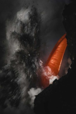 Closeup photography of an explosion at a lava firehose in hawaii volcanoes national park