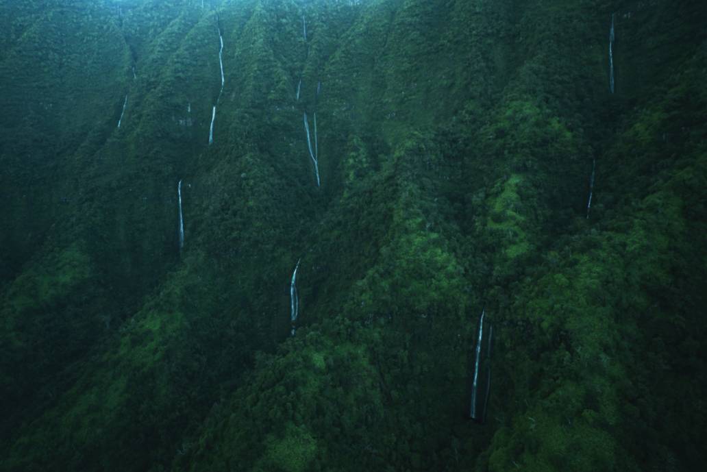 Aerial photography of Waterfalls in Kauai, Hawaii