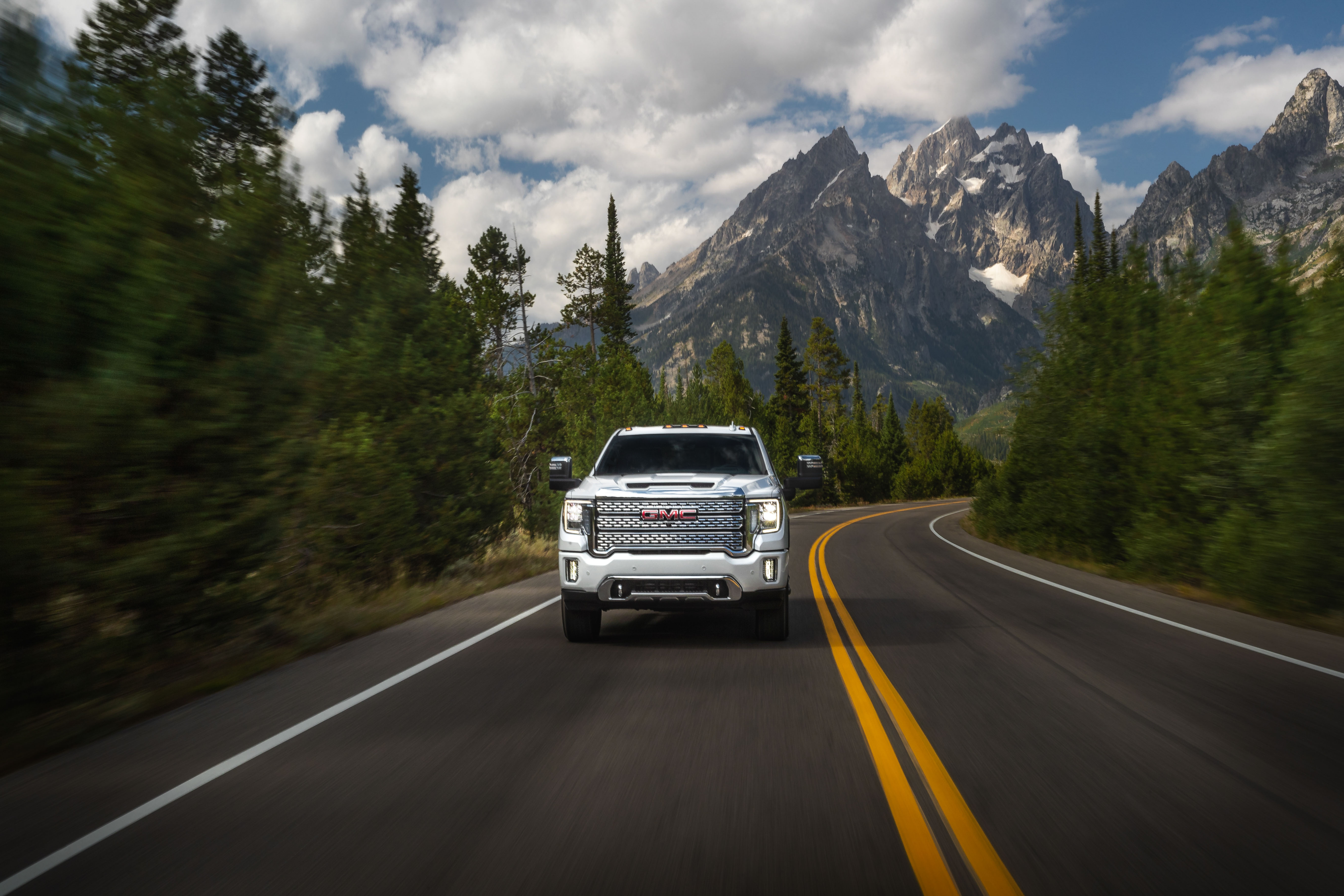 Vehicular outdoor commercial photography of GMC Sierra Denali HD in Teton National Park