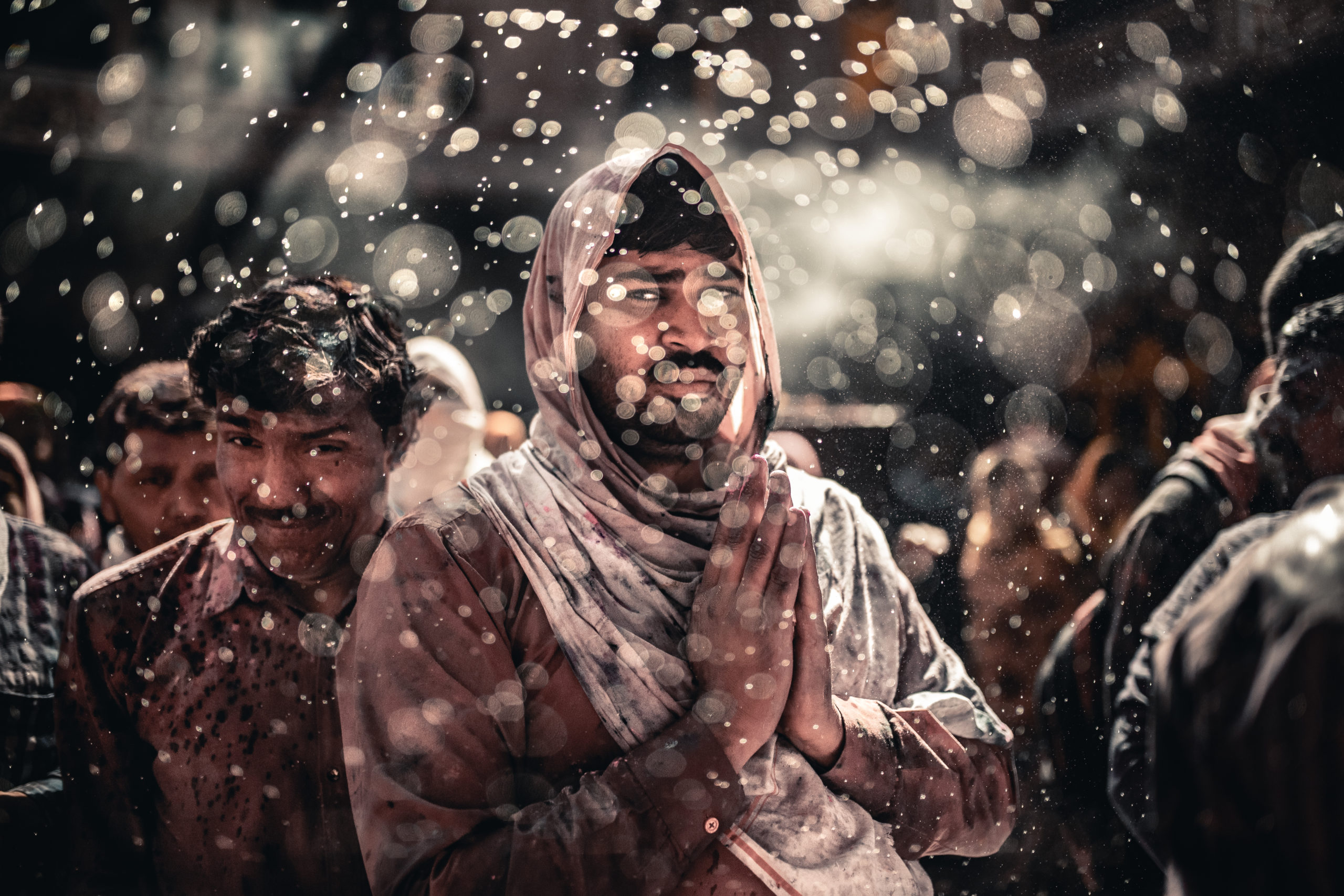 Portrait photography of a man celebrating the Holi Festival of Colors in Vrindivan, India
