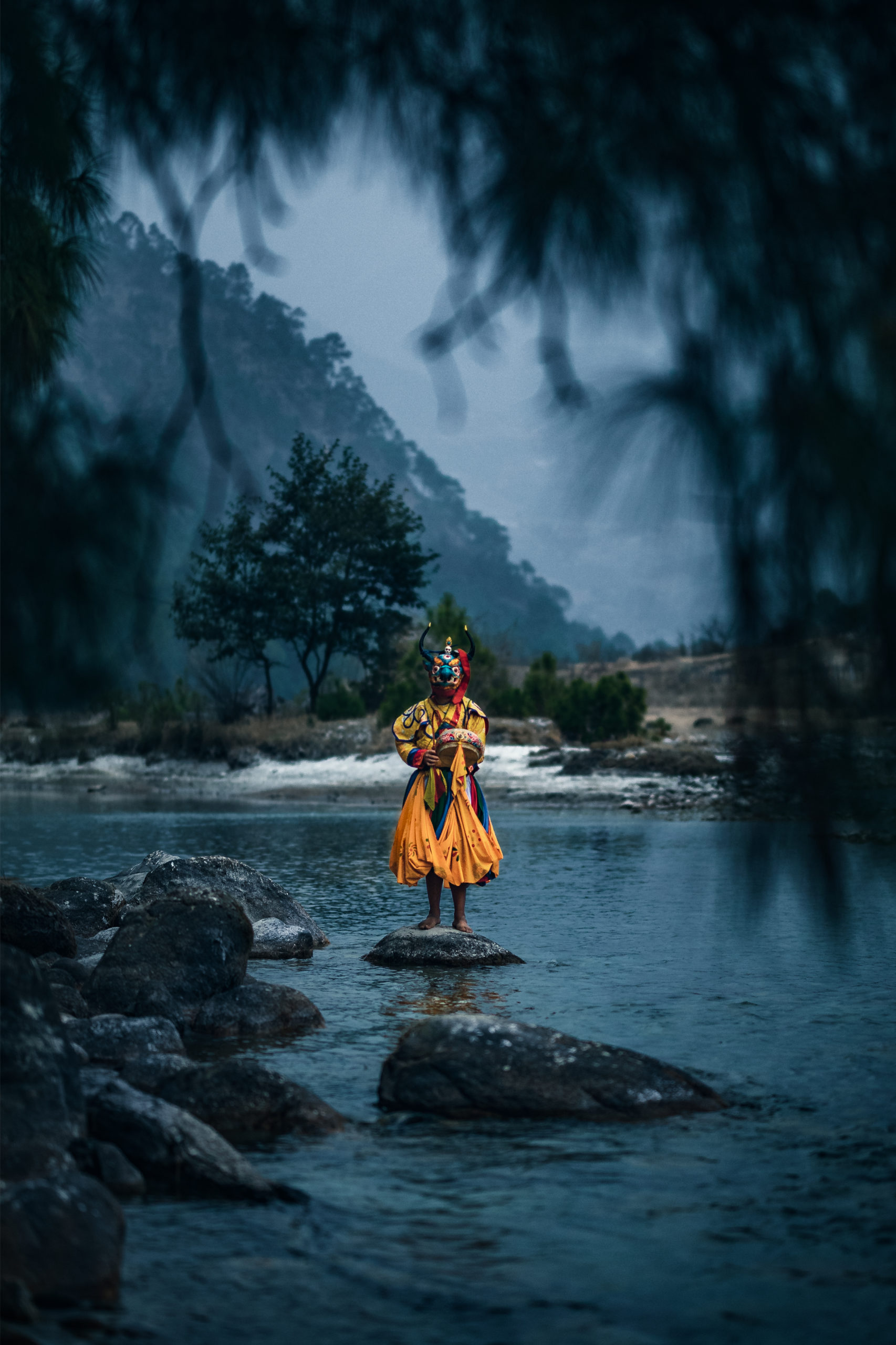 Photography of Bhutan's traditional masked dancers in Punakha
