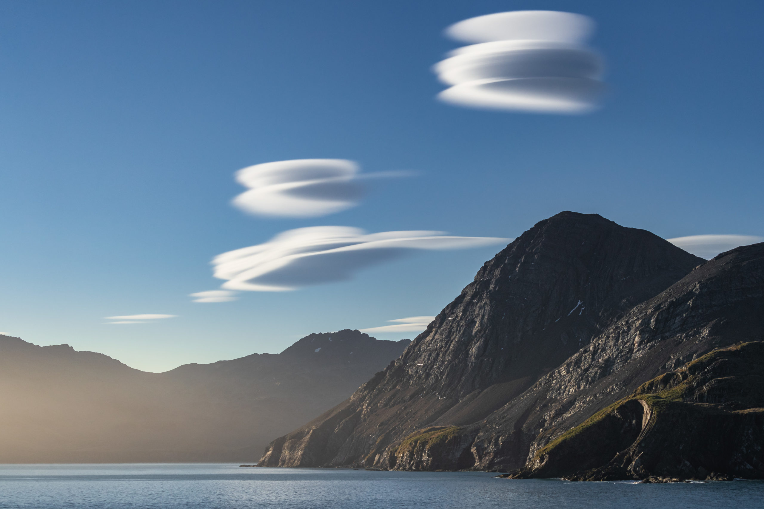 Lenticular clouds above the mountains on South Georgia Island