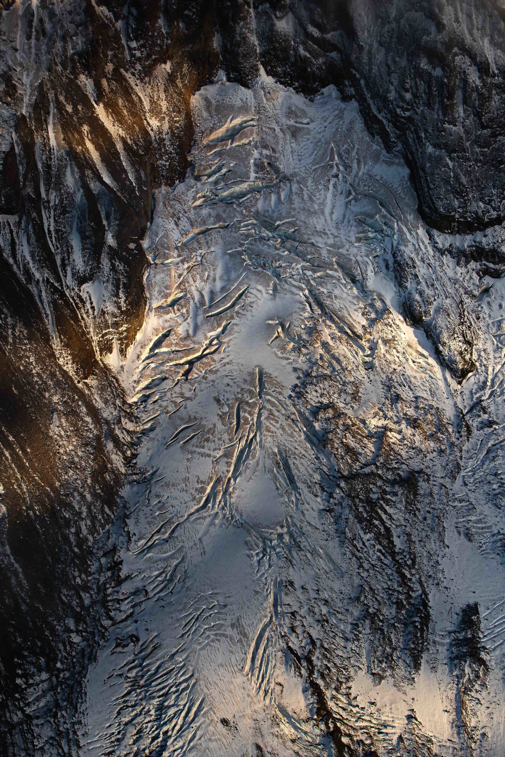 Aerial photography of a glacier on Mount Hood, Oregon