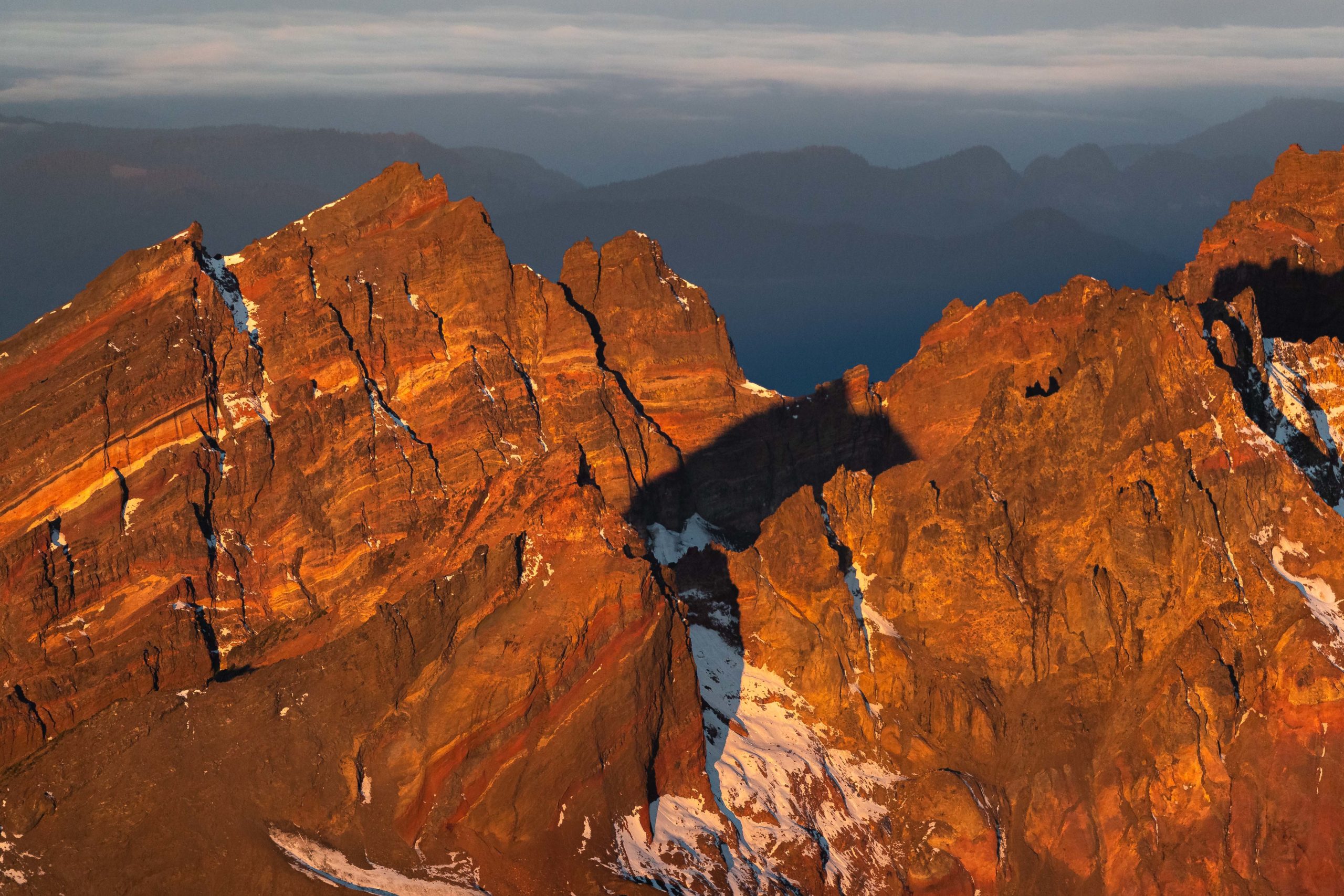 Landscape Aerial photography of Broken Top Mountain in Oregon's Cascade Mountain Range during a beautiful sunrise