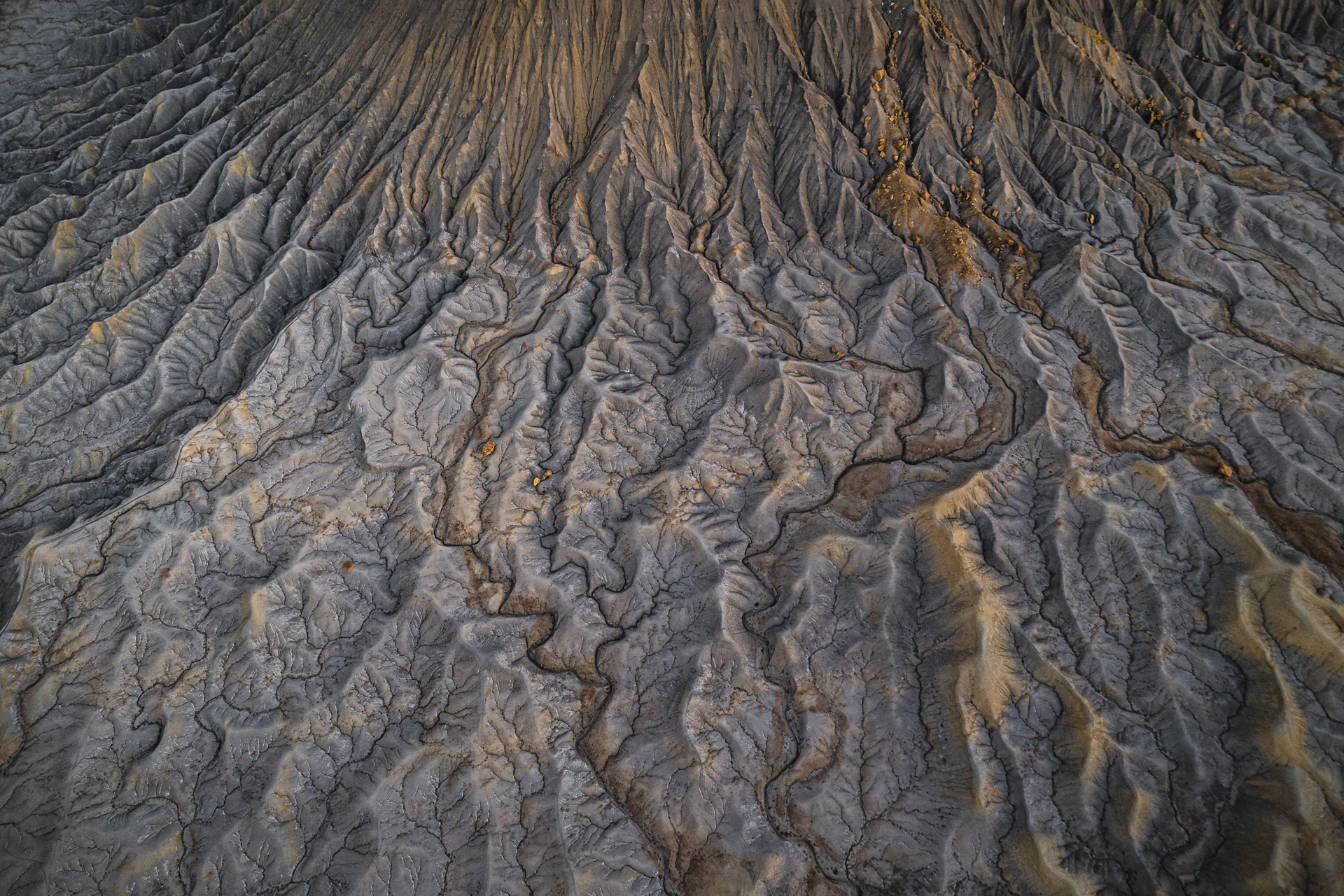 Drone landscape photography of the abstract patterns of Utah's badlands