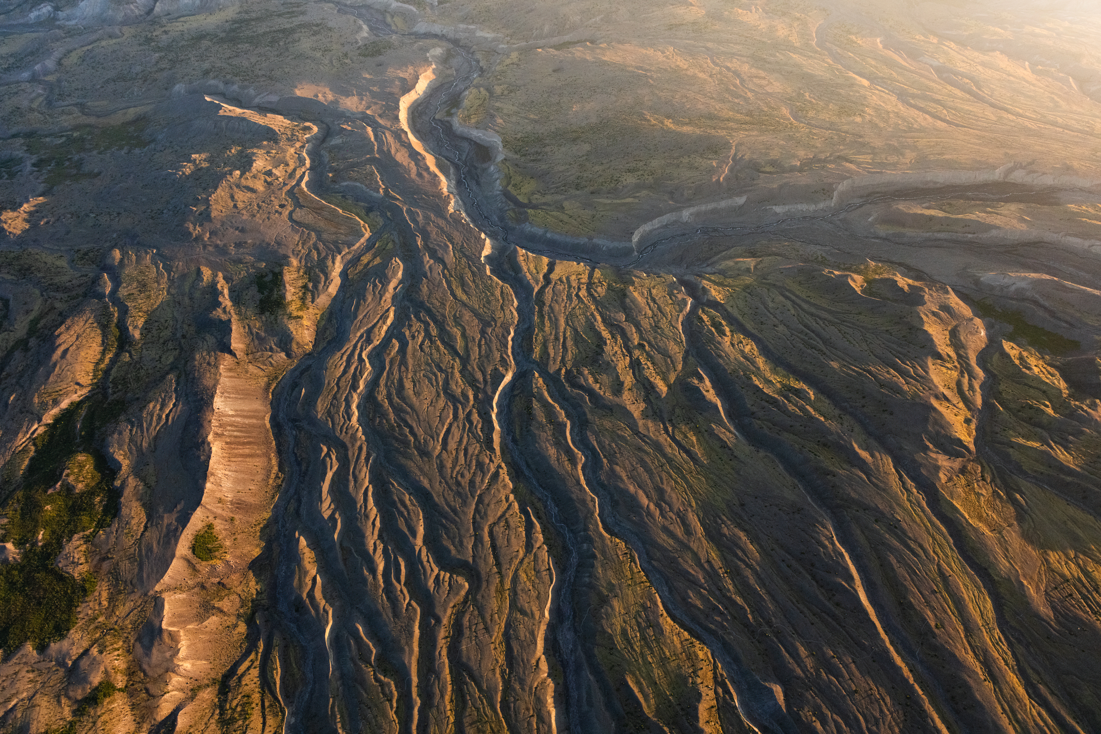 Aerial photography of Lahar flows on Mount St Helens