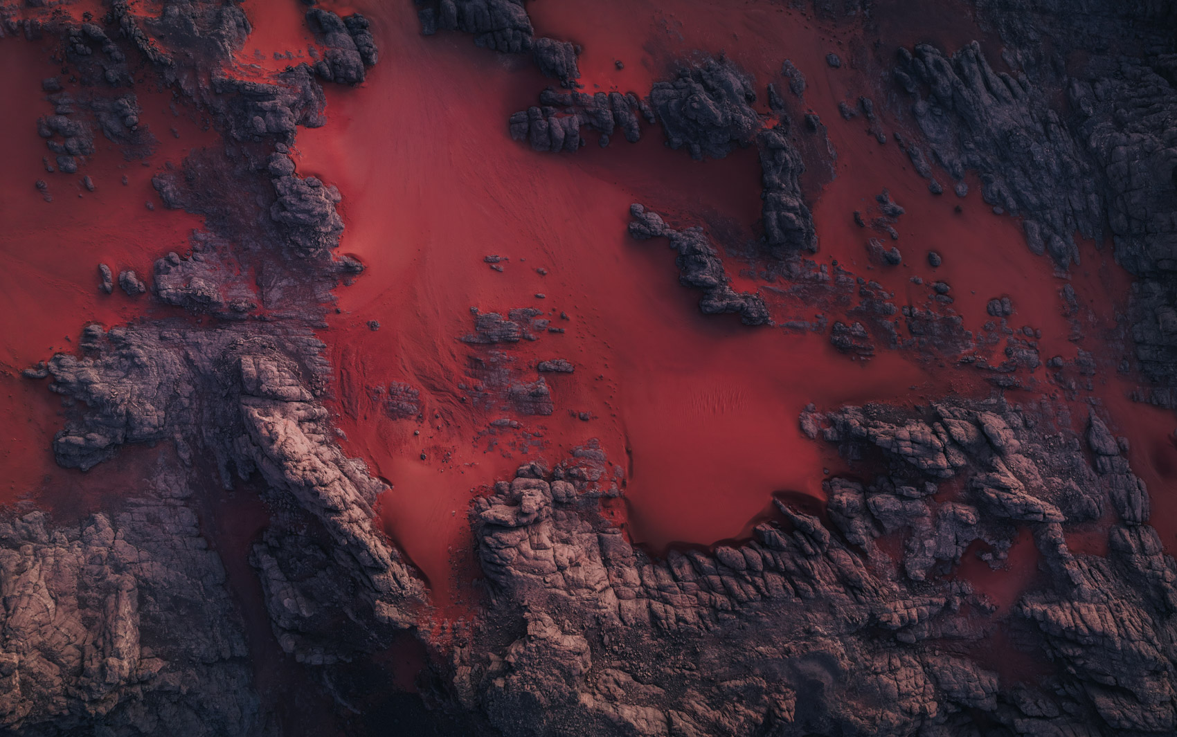 Aerial photography of south eastern Algeria's Mars-like landscape in Tassili N' Ajjer national park
